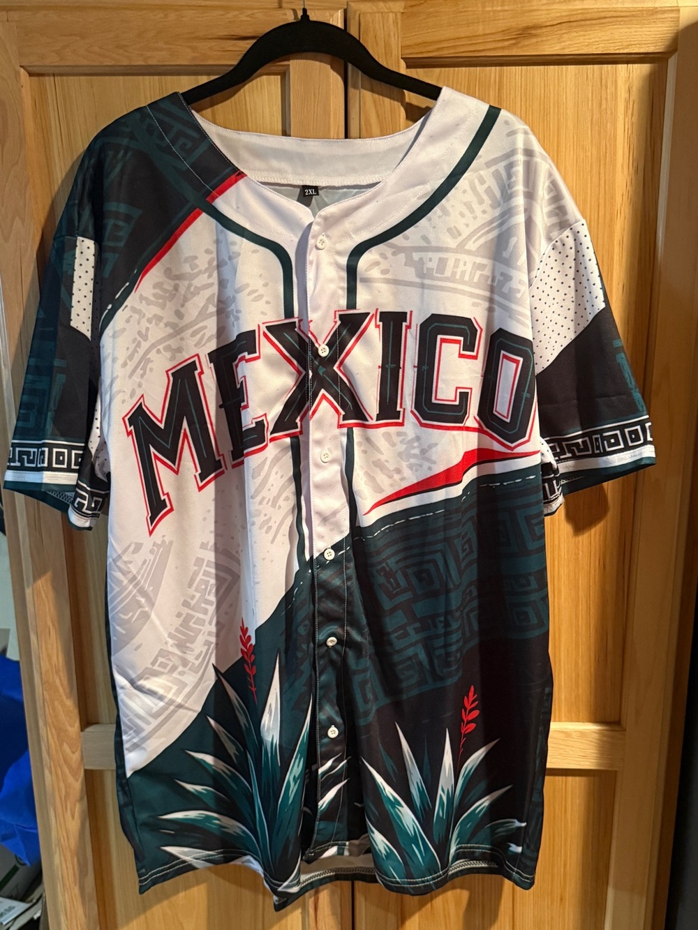 Mexico Graphic Baseball Jersey - White & Dark Green